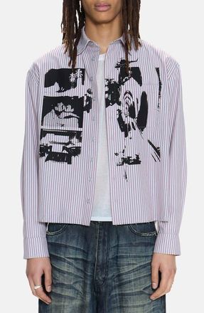 Jaded London Stripe Graphic Button-Up Shirt in Grey at Nordstrom, Size Xx-Large