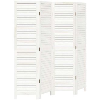 vidaXL Biombo Separador De 4 Paneles Madera Maciza Paulownia Blanco Vidaxl