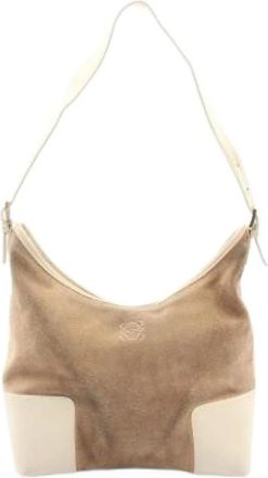 Loewe Pre-owned Shoulder Bags, female, Beige, Size: ONE SIZE Pre-owned Suede Shoulder Bag