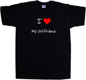 Tee Tree Designs I Love Heart My Girlfriend Black T-Shirt (White Print)-Small