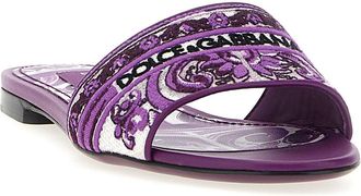 Dolce & Gabbana Maiolica Embroidery Slides - Purple