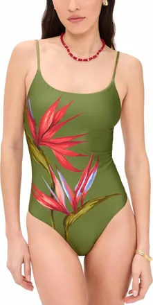 Farm Rio Strilitzia One Piece Swimsuit In Dark Green