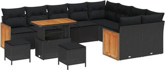 vidaXL Conjunto De Sof&aacute; De Jard&iacute;n 12 Pcs Negro 90 X 55 X 71 Cm Vidaxl