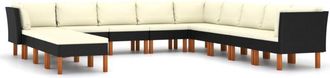vidaXL Set De Muebles De Jard&iacute;n 12 Pzas Y Cojines Rat&aacute;n Sint&eacute;tico Negro Vidaxl