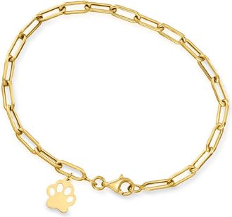 Canaria Canaria 10kt Yellow Gold Paw Print Charm Paper Clip Link Bracelet