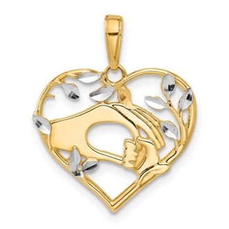 Diamond2Deal 14k Yellow Gold Diamond-cut Mother and Child Hands in Heart Pendant
