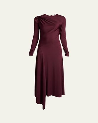 Victoria Beckham Twisted Long-Sleeve Asymmetric Midi Dress