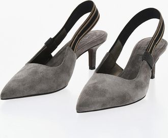 Brunello Cucinelli Suede Pointed-Toe Slingback With Rhinestones 7cm Brunello Cucinelli
