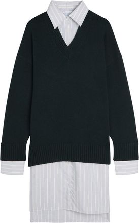 Stella McCartney Stella Mccartney Layered Wool and Silk-blend Mini Shirt Dress - Navy - S (UK8-10 / S)