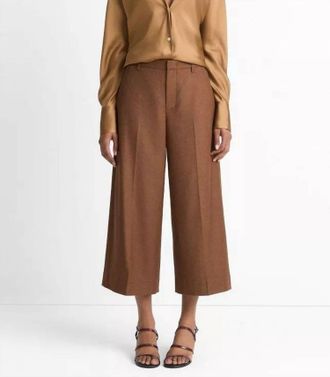 Vince Wool-Blend Mid-Rise Culotte Pants In Dark Almond