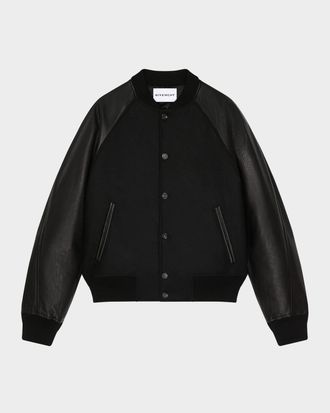 Givenchy Men & apos;s Mixed Material Wool and Leather Bomber Jacket