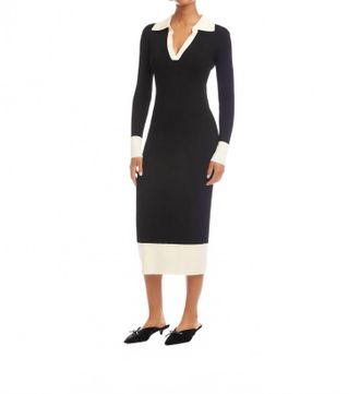 Fifteen Twenty Belle Ribbed Polo Dress In Black/cream