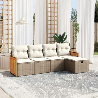 vidaXL Juego De Sof&aacute;s Jard&iacute;n Con Cojines 5 Pzas Rat&aacute;n Sint&eacute;tico Beige Vidaxl