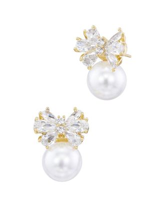 Savvy Cie Jewels 14K Plated 9-10Mm Pearl Cz Stud Earrings