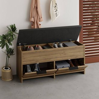 Dmora Zapatero Tapah, Mueble Para 8 Pares, 3 Puertas, 4 Compartimentos, 106x34x50h Cm Roble Marr&oacute;n
