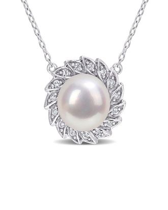 Rina Limor Silver 0.15 Ct. Tw. White Sapphire 9.5-10Mm Pearl Necklace