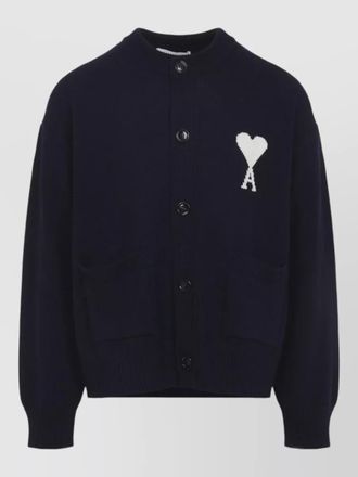 Ami crewneck cardigan ribbed cuffs hem pockets