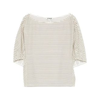 Staud Blouses, female, Multicolor, M, Striped Boat Neck Blouse
