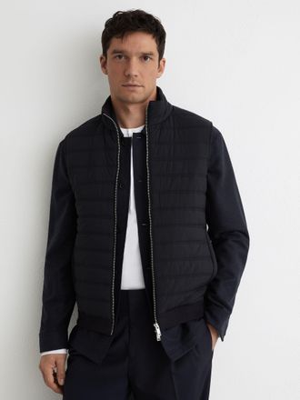 Reiss Navy Funnel-neck Quilted Knit Gilet, Xxl