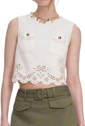 Self Portrait Broderie Denim Top In Ecru
