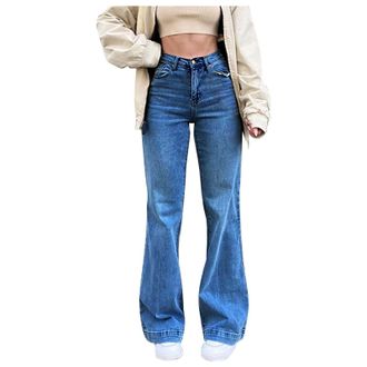 Generic Rhinestone Jeans Mid Waist Flare Jeans for Women UK Stretchy Slim Fit Bell Bottom Denim Trousers Outdoor Casual Wide Leg Baggy Bootcut Comfortable Tre