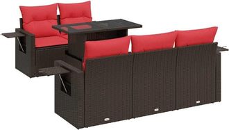 vidaXL 6 Piece Garden Sofa Set with Cushions Brown Poly Rattan Acacia Vidaxl