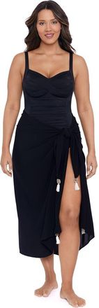 Trimshaper Adjustable Side Tie Tassel Pareo Swimsuit Coverup in Black at Nordstrom