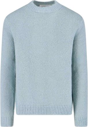 Jil Sander Knitted Crewneck Sweater In Light Blue Alpaca-Wool Blend