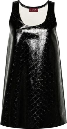 Gucci GG Embossed Mini Dress - Dames - Korte kleedjes - Zwart - S - Leer - Kleedjes