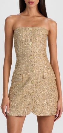 Alice & Olivia Madison Strapless Metallic Tweed Minidress in Pale Gold at Nordstrom Rack, Size 2