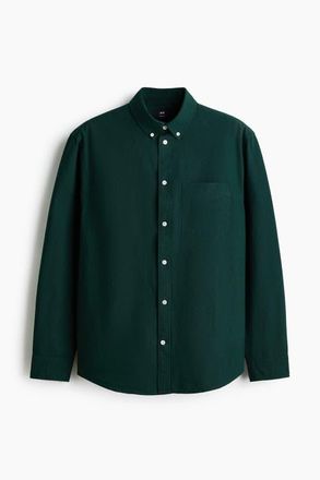 H&M Regular Fit Oxford Shirt in Dark Green at Nordstrom, Size Xx-Large
