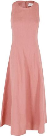 Eleventy Lange mouwloze maxi jurk - Dames - Maxi kleedjes - Roze - M - Linnen - Kleedjes