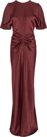 Victoria Beckham Gathered Satin-crepe Midi Dress - Dark Red - 12 (UK12 / M)