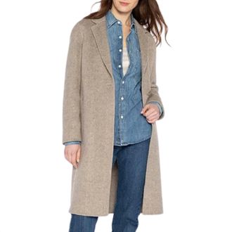 Kinross Cashmere Brushed Herringbone Notch Collar Coat In Taupe Multi