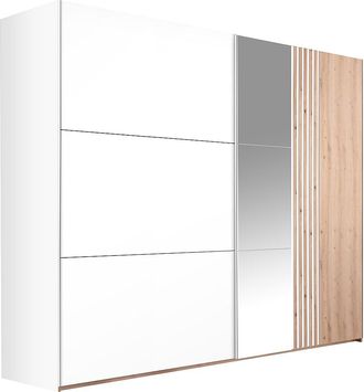 Vente-Unique Armario 2 puertas - Con espejo - An.250 cm - Blanco y natural claro - ADOSILA