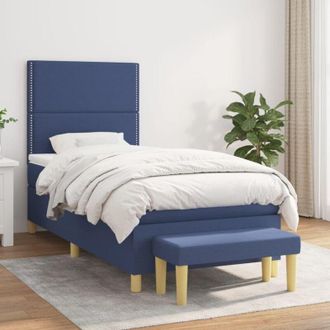 vidaXL Vidaxl - Cama Box Spring Con Colch&oacute;n Tela Azul 90x190 Cm