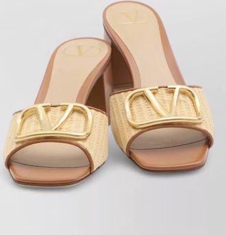 Valentino Garavani raffia and leather slide sandals