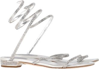 Rene Caovilla Cleo Platte Spiraal Sandalen in Zilver Leer