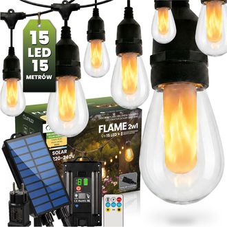 OEM Guirnalda Solar Para Jard&iacute;n Con 15 Luces Led Decorativas En Forma De Llama, 15 M, Luz C&aacute;lida De 1800 K, Lumiled