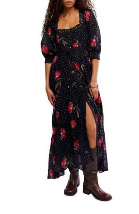 Free People Morning Meadows Floral Lace Trim Maxi Dress in Red Pop Combo at Nordstrom Rack, Size X-Small