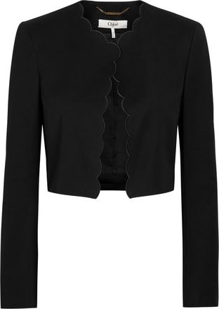 Chlo&eacute; Scalloped Cropped Stretch-wool Blazer - Black - 40 (UK12 / M)