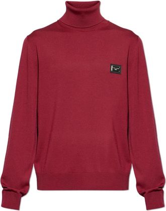 Dolce & Gabbana Turtleneck met logo-appliqu&eacute; - Heren - Coltruien - Rood - 2XL - Wol - Truien & Vesten