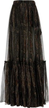 Saint Laurent Womens Printed Silk Blend Skirt - Black - Size EU 36 (Womens)