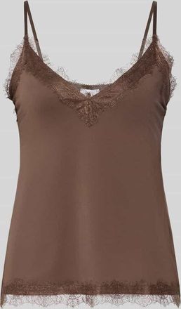 Jake*s Spitzentop mit V-Ausschnitt in Dunkelbraun, Gr&ouml;&szlig;e XXL