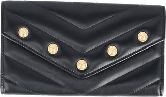 Chanel Pre-owned Womens CC Button-Embellished Chevron Flap Wallet in Black Leather - One Size
