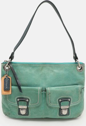 Coach Green/blue Leather Double Pocket Shoulder Bag