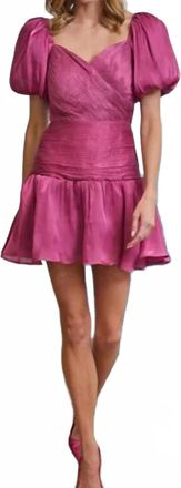 Fate Carrington Metallic Puff Sleeve Dress In Berry