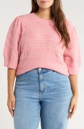 Treasure & Bond Puff Sleeve Cable Stitch Sweater in Pink Beauty at Nordstrom Rack, Size 3X