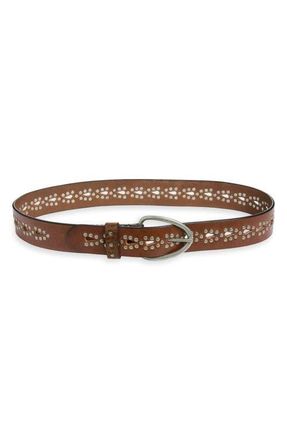 Free People Preston Stud Leather Belt in Mocha at Nordstrom, Size X-Small