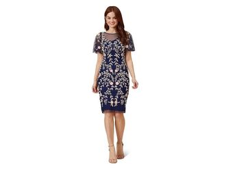 Adrianna Papell Beaded Short Dress Womens Dress Navy/Blush : 4, Polyester